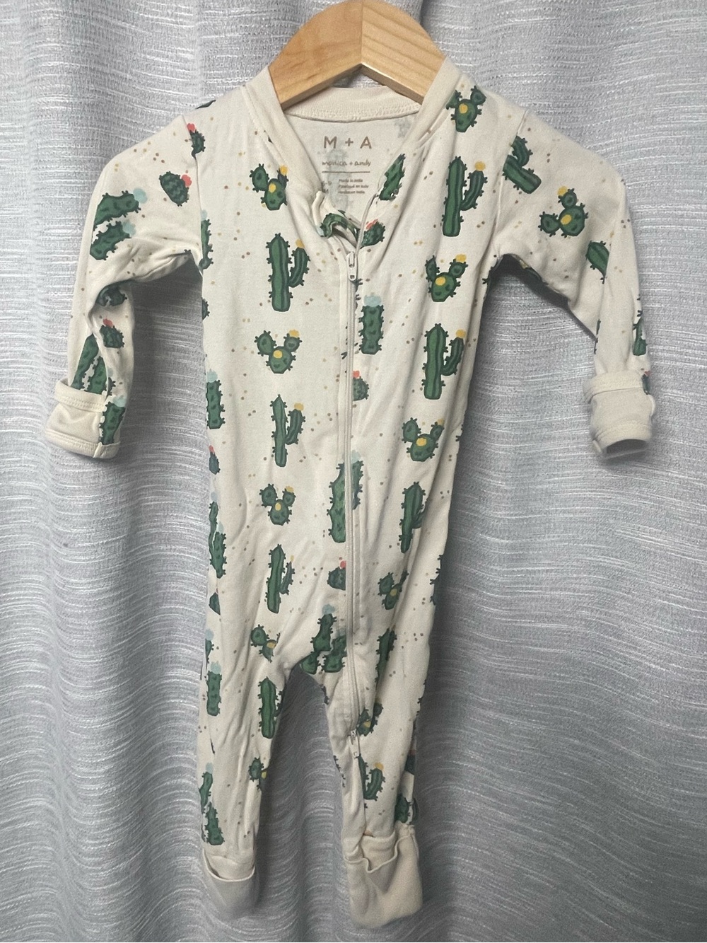 M + A Cream Cactus Print Zip-Up Footie